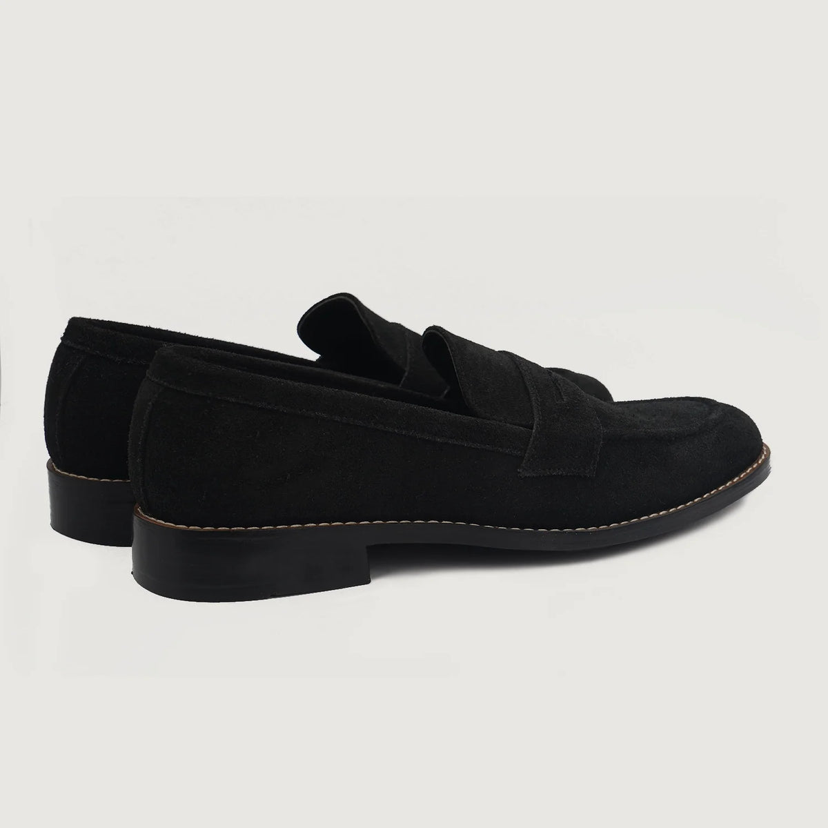 Baxton Black Suede Leather Loafers For Men - Reinforced Heel Counter & Precision Double-Row Stitching Detail
