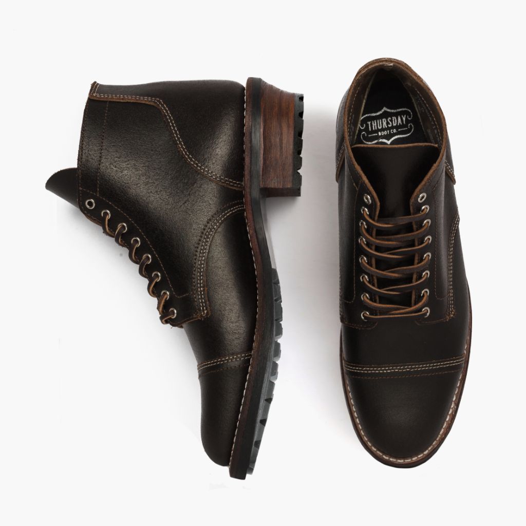 Vanguard Waxed Cacao Leather Boots For Men - Reinforced Heel Counter & Precision Double-Row Stitching Detail