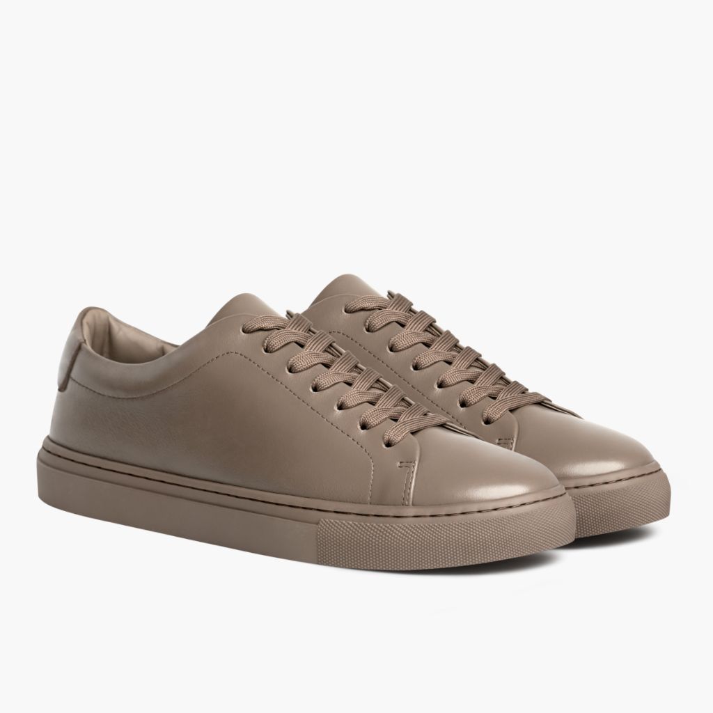 Encore Taupe Leather Sneakers in Classic Full-Grain Leather - Lateral Side Profile View | Buy Online