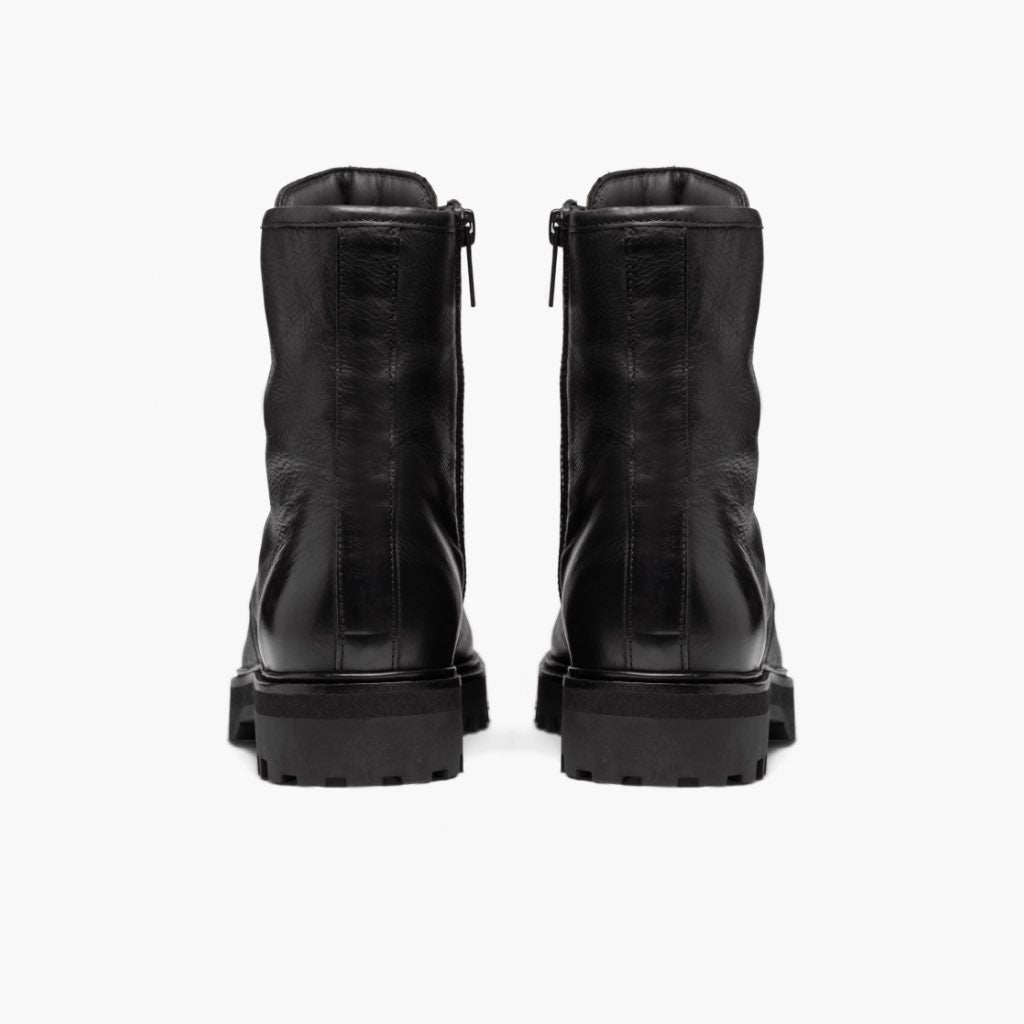 Combat Black Leather Boots - Reinforced Heel Counter & Precision Double-Row Stitching Detail