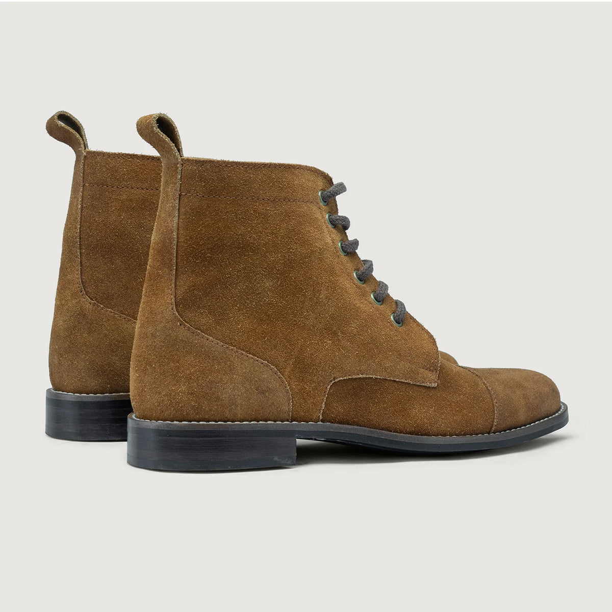 High-Traction Rubber Outsole & Lug Tread Pattern on Knight Derby Brown Suede Leather Boots - StudGuard