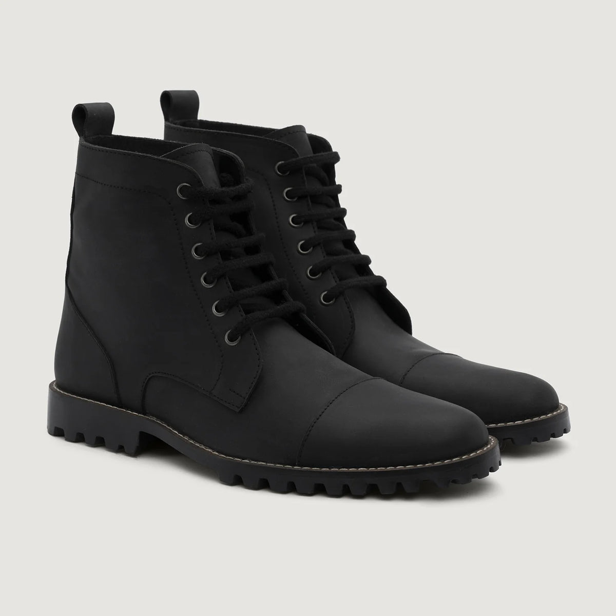 Knight Derby Matte Black Pullup Leather Boots TerraGrip For Men in Matte Black Full-Grain Leather - Lateral Side Profile View | Buy Online