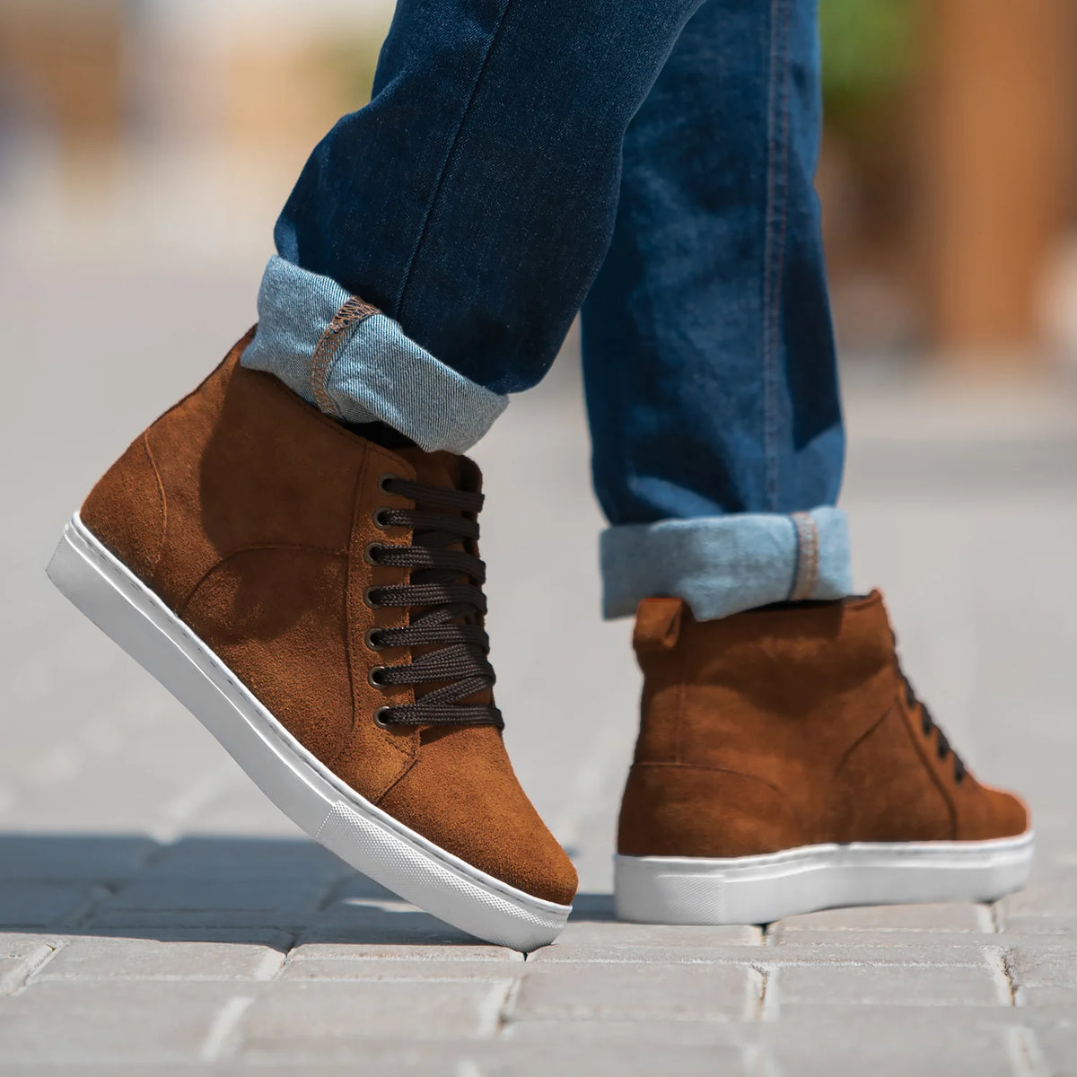 Marty High Top Brown Suede Sneakers - Reinforced Heel Counter & Precision Double-Row Stitching Detail