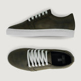 High-Traction Rubber Outsole & Lug Tread Pattern on Murphy Low Top Olive Pullup Leather Sneakers For Men