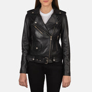 
Women's Alison Black Leather Biker Jacket in Black Cowhide Leather - Front Profile View & Tailored Silhouette | Buy Online