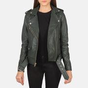 
Women's Alison Green Leather Biker Jacket in Green Sheepskin Leather - Front Profile View & Tailored Silhouette | Buy Online