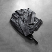 
Zipper & Hem Craftsmanship Construction Detail on Men's Allaric Alley Black Leather Biker Jacket