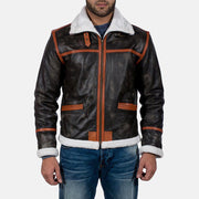 
Men's Alpine Brown Fur Leather Jacket in Distressed Brown Goatskin Leather - Front Profile View & Tailored Silhouette | Buy Online