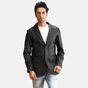 
Alyson Black Leather Blazer in Black Sheepskin Leather - Front Profile View & Tailored Silhouette | Buy Online
