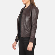 
Maroon Sheepskin Leather Bomber Jacket - Back View Showing Tailored Shoulder Fit & Clean Hemline