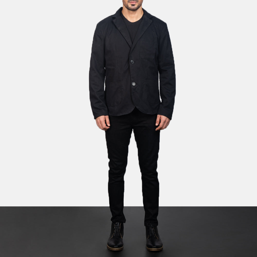 
Borges Black Blazer - Lateral Side Profile View Showing Sleeve Cut & Athletic Taper Fit