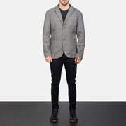 
Men's Grey Wool Blazer - Lateral Side Profile View Showing Sleeve Cut & Athletic Taper Fit