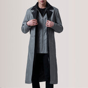 
Charlton Grey Leather Single Breasted Coat For Men in Grey Sheepskin Leather - Front Profile View & Tailored Silhouette | Buy Online