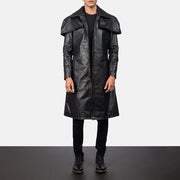 
Men's Classic Black Leather Duster in Black Cowhide Leather - Front Profile View & Tailored Silhouette | Buy Online