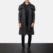 
Men's Classic Distressed Black Leather Duster in Distressed Black Sheepskin Snuffed - Front Profile View & Tailored Silhouette | Buy Online
