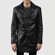 
Men's Classmith Black Leather Coat - Lateral Side Profile View Showing Sleeve Cut & Athletic Taper Fit