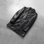 
Open hem & Hem Craftsmanship Construction Detail on Men's Classmith Black Leather Coat