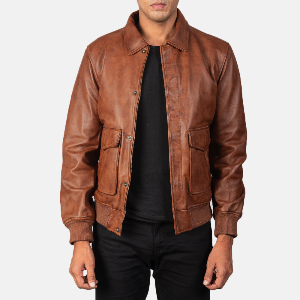 
Rib knit & Hem Craftsmanship Construction Detail on Men's Coffmen Brown Suede A2 Bomber Jacket