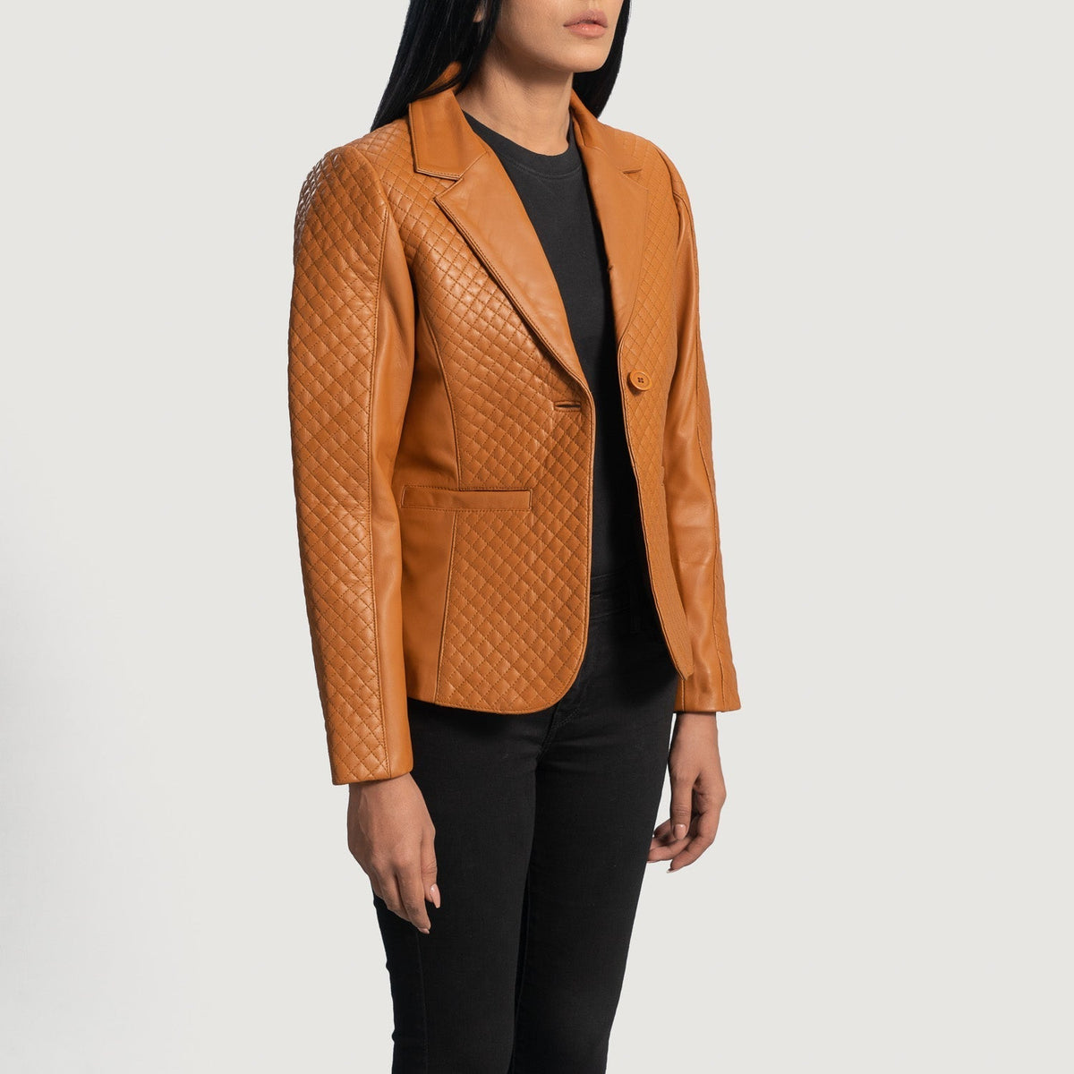 
Brown Sheepskin leather Blazer - Back View Showing Tailored Shoulder Fit & Clean Hemline