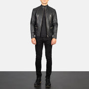 
Men's Damian Grey Suede Biker Jacket - Lateral Side Profile View Showing Sleeve Cut & Athletic Taper Fit