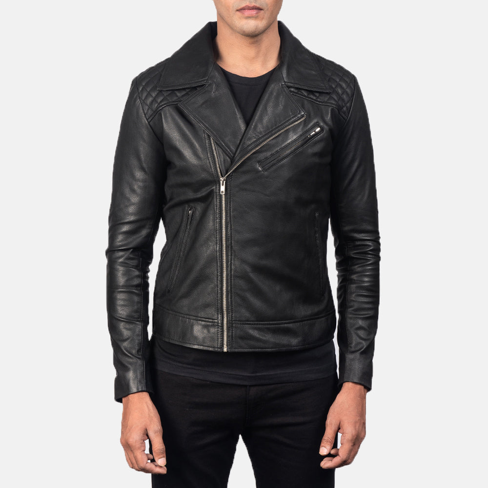 Men's Danny Quilted Brown Leather Biker Jacket - Lateral Side Profile View Showing Sleeve Cut & Athletic Taper Fit