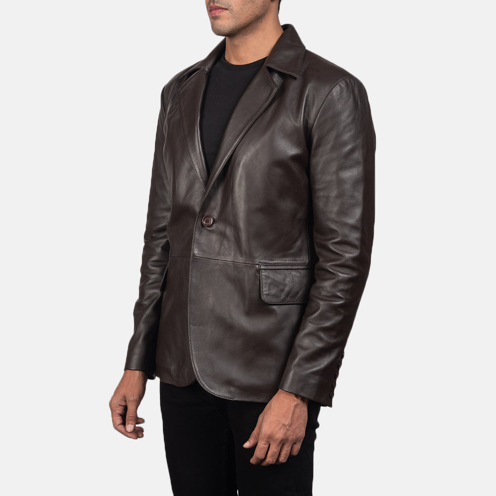 
Brown Sheepskin leather Blazer - Back View Showing Tailored Shoulder Fit & Clean Hemline