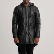 
Close-Up Detail of Hooded & Zipper with Placket Hardware on Delvin Tan Leather Parka