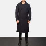 
Close-Up Detail of Notch & Button Hardware on Men's Detective Black Wool Coat