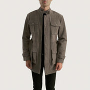 
Dolf Grey Suede Jacket in Grey Cowhide Suede - Front Profile View & Tailored Silhouette | Buy Online