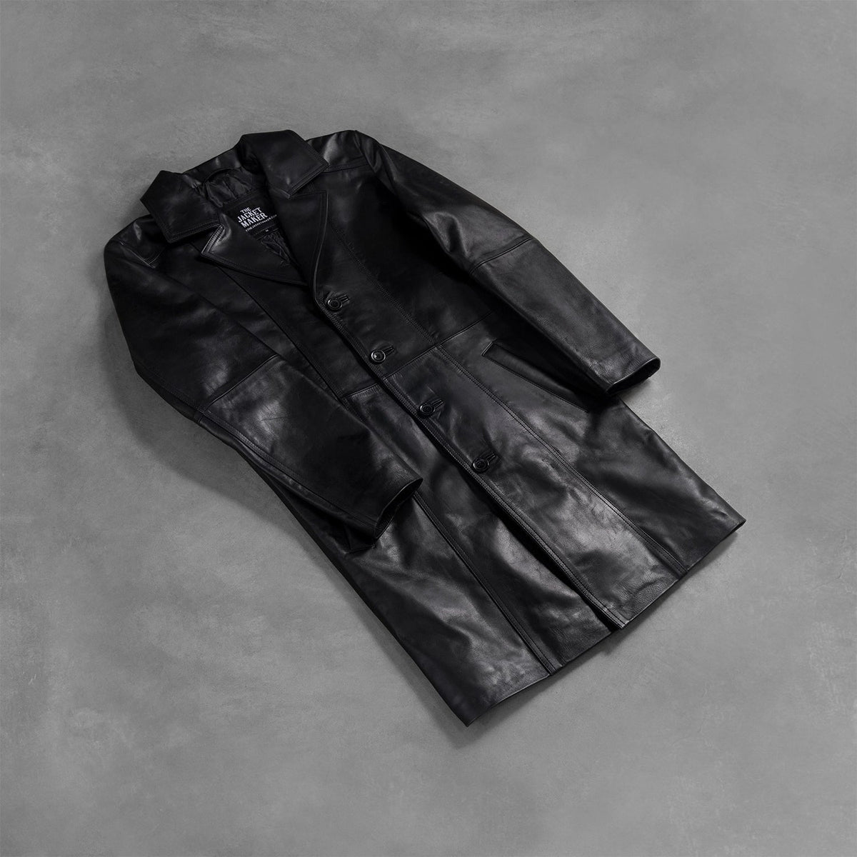 
Open hem & Hem Craftsmanship Construction Detail on Men's Don Long Black Leather Coat