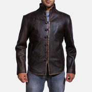 
Men's Drakeshire Brown Leather Jacket in Distressed Brown Goatskin Leather - Front Profile View & Tailored Silhouette | Buy Online