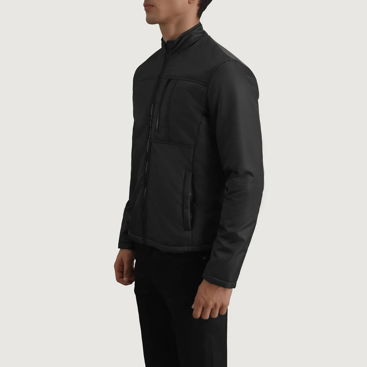 
Black Full-Grain Leather Winter Jacket - Back View Showing Tailored Shoulder Fit & Clean Hemline