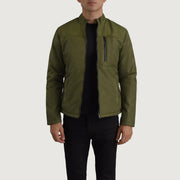 
Elliot Green Lightweight Jacket in Green Full-Grain Leather - Front Profile View & Tailored Silhouette | Buy Online