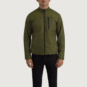 
Close-Up Detail of Classic Collar & Zipper Hardware on Elliot Green Lightweight Jacket