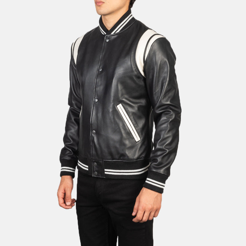 [FS] Dantee Black Leather Varsity Jacket