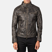 
Men's Gatsby Quilted Distressed Brown Leather Jacket - Lateral Side Profile View Showing Sleeve Cut & Athletic Taper Fit
