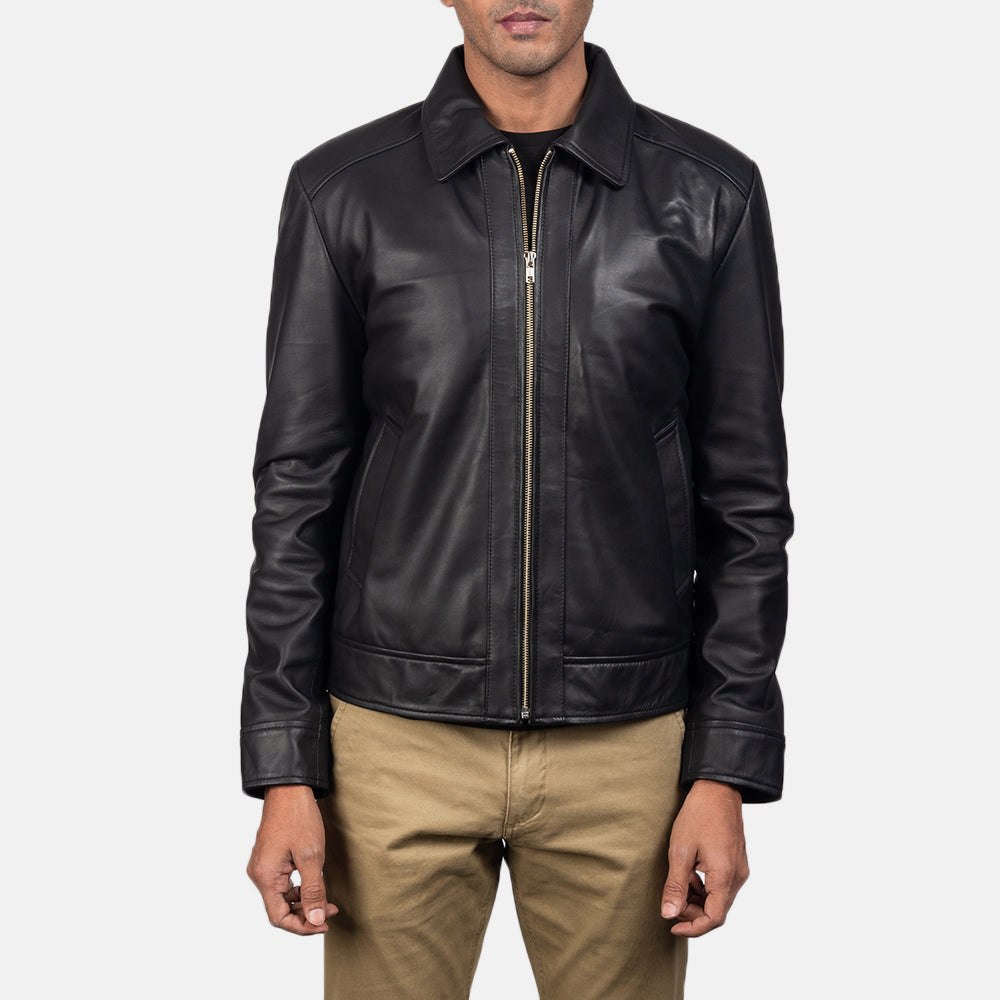 
Men's Inferno Brown Leather Jacket - Lateral Side Profile View Showing Sleeve Cut & Athletic Taper Fit