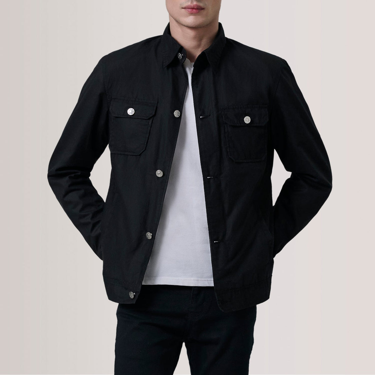
Irwin Black Waxed Canvas Field Jacket For Men in Black Waxed Cotton Canvas - Front Profile View & Tailored Silhouette | Buy Online