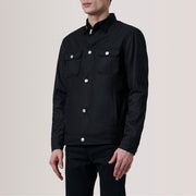 
Irwin Black Waxed Canvas Field Jacket For Men - Lateral Side Profile View Showing Sleeve Cut & Athletic Taper Fit