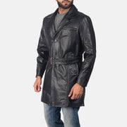 
Black Cowhide leather Coat - Back View Showing Tailored Shoulder Fit & Clean Hemline