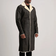 
Brown Sheepskin Snuffed Aviator Jacket - Back View Showing Tailored Shoulder Fit & Clean Hemline