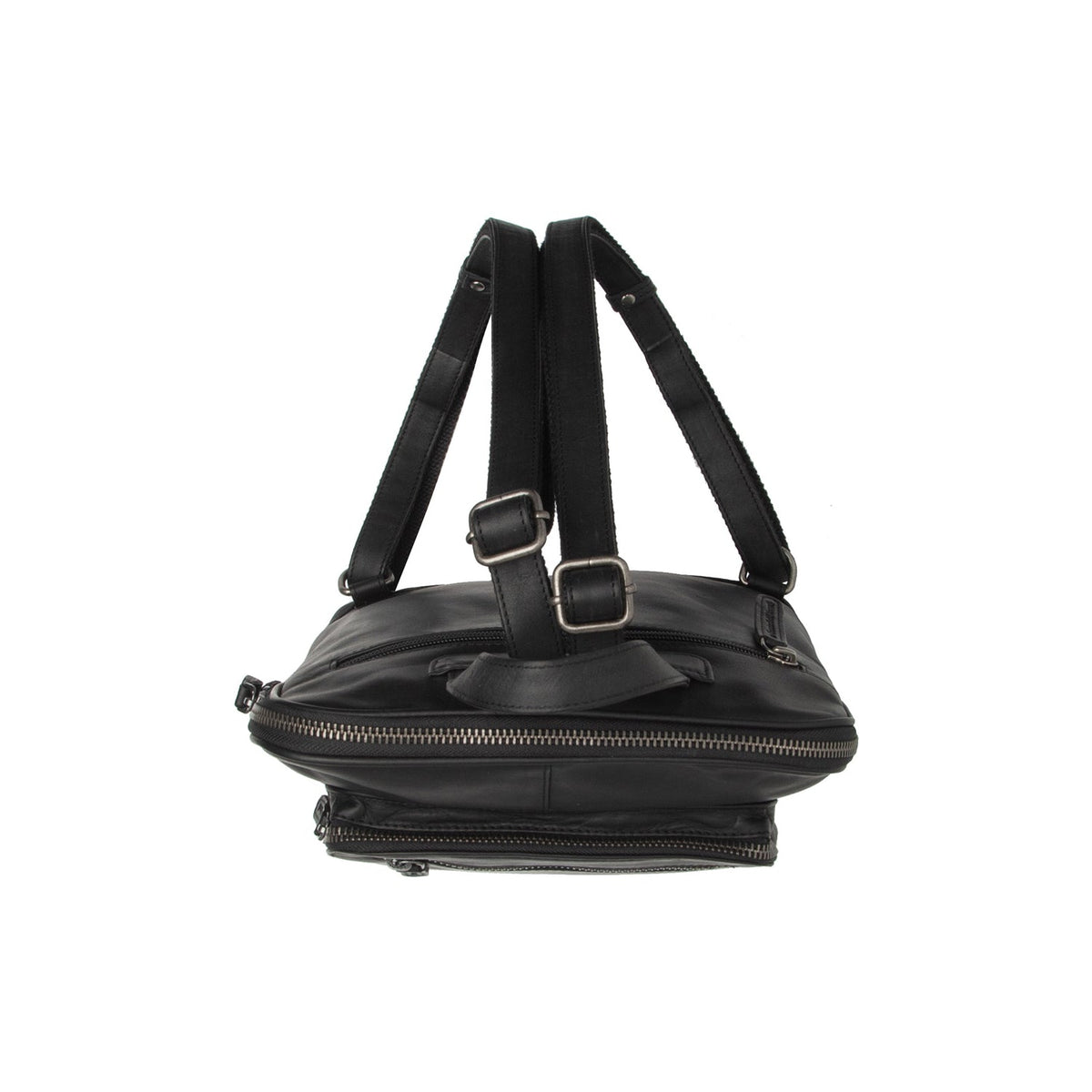 
Floran Full-Grain Leather Backpack - Structured Side Profile Showing Gusset Depth & Expansion Capacity