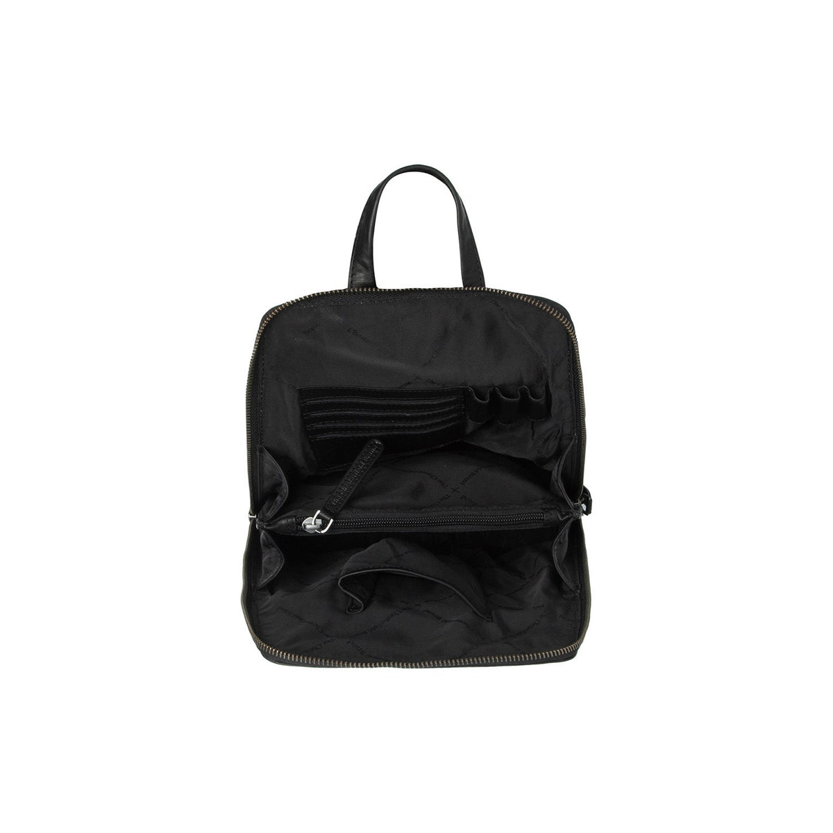 
Solid Antique Brass Hardware & Heavy-Duty Dual Zipper Detail on Linford Full-Grain Leather Backpack