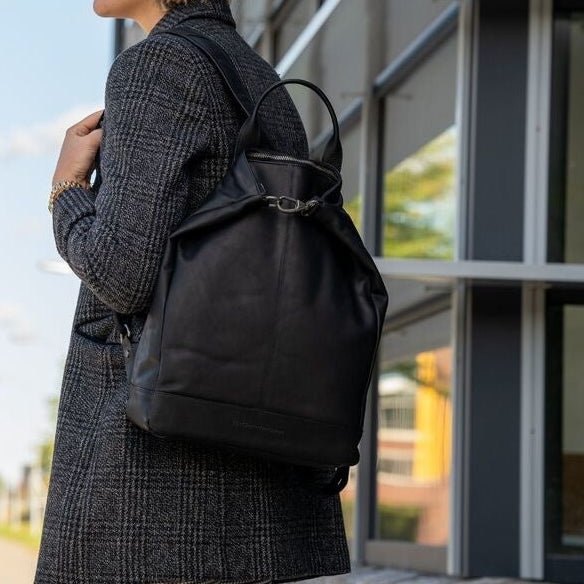 
Classic 100% Full-Grain leather Backpack - Rear Perspective Showing Reinforced Leather Straps & Stitching
