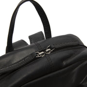 
Solid Antique Brass Hardware & Heavy-Duty Dual Zipper Detail on Santana Full-Grain Leather Backpack
