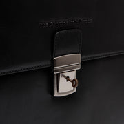 
Classic 100% Full-Grain leather Briefcase - Rear Perspective Showing Reinforced Leather Straps & Stitching