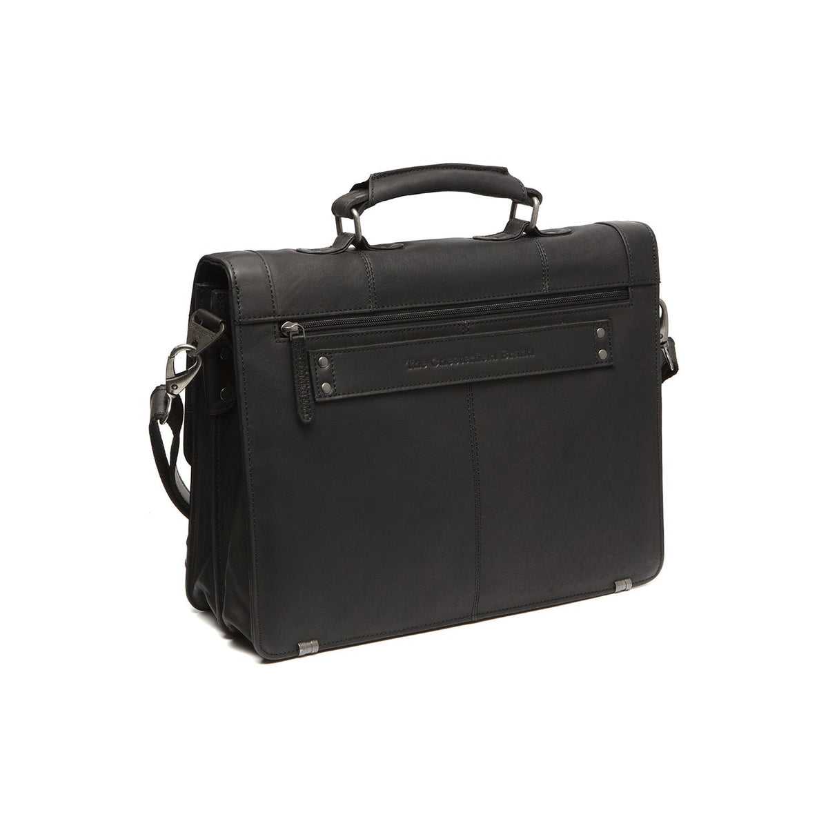 
Solid Antique Brass Hardware & Heavy-Duty Dual Zipper Detail on Stuttgart Full-Grain Leather Briefcase