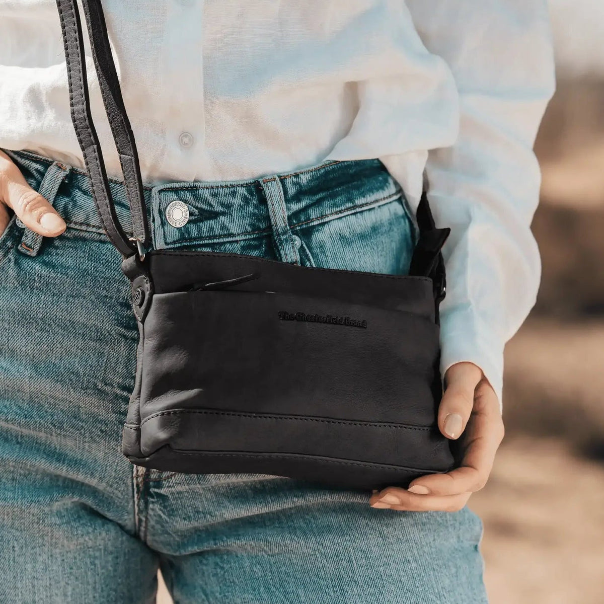 
Classic 100% Full-Grain leather Bag - Rear Perspective Showing Reinforced Leather Straps & Stitching