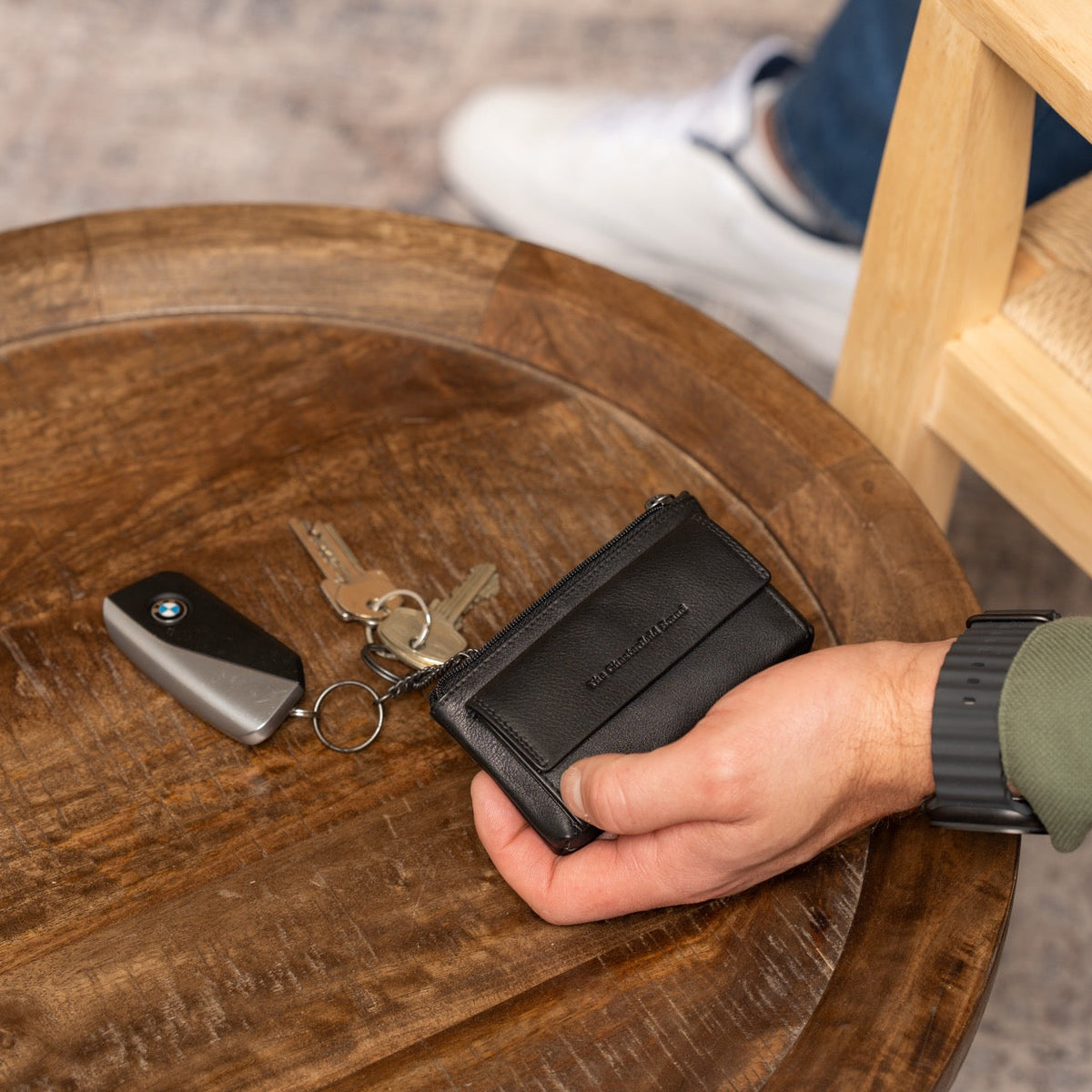 
Torano Full-Grain Leather Key Case - Lateral Side Profile View Showing Sleeve Cut & Athletic Taper Fit