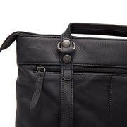 
Caldero Full-Grain Leather Laptop Backpack - Structured Side Profile Showing Gusset Depth & Expansion Capacity